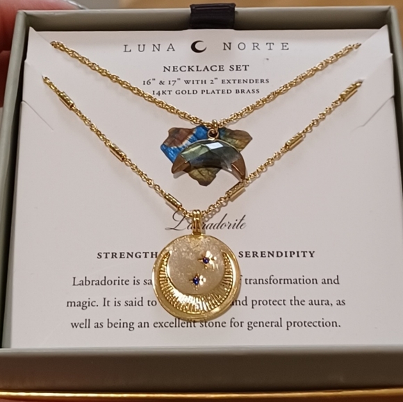 2 LUNA NORTE 14K GOLD PLATED LABRADORITE MOON GEM - Picture 6 of 7